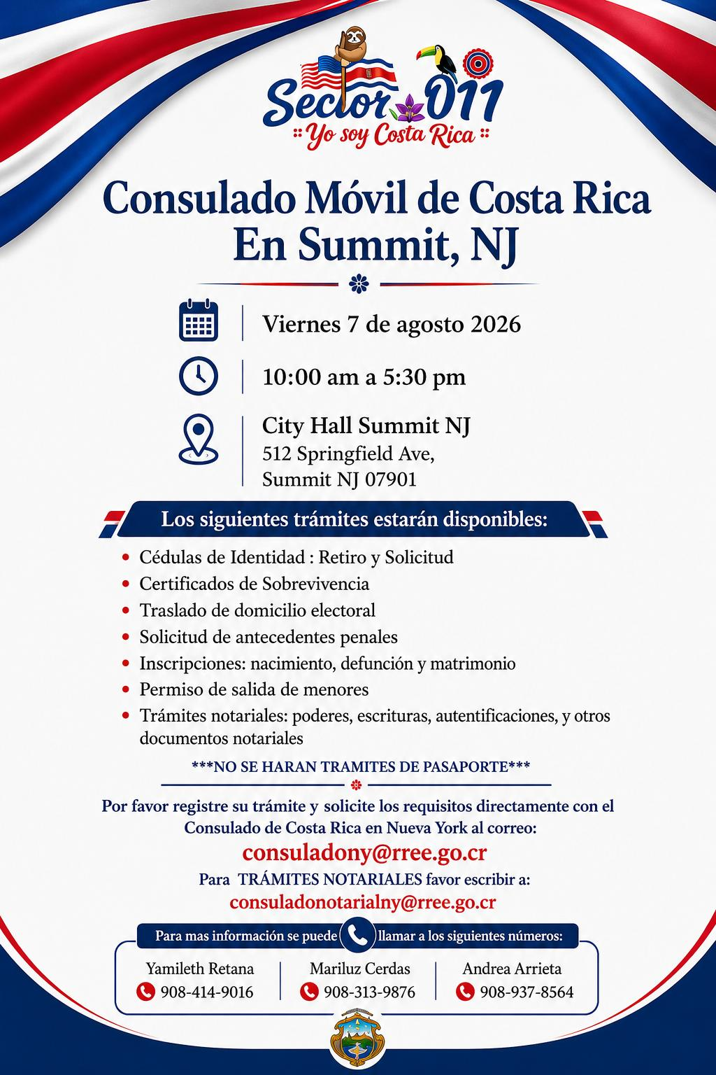 Flyer del Consulado Móvil en Summit, NJ