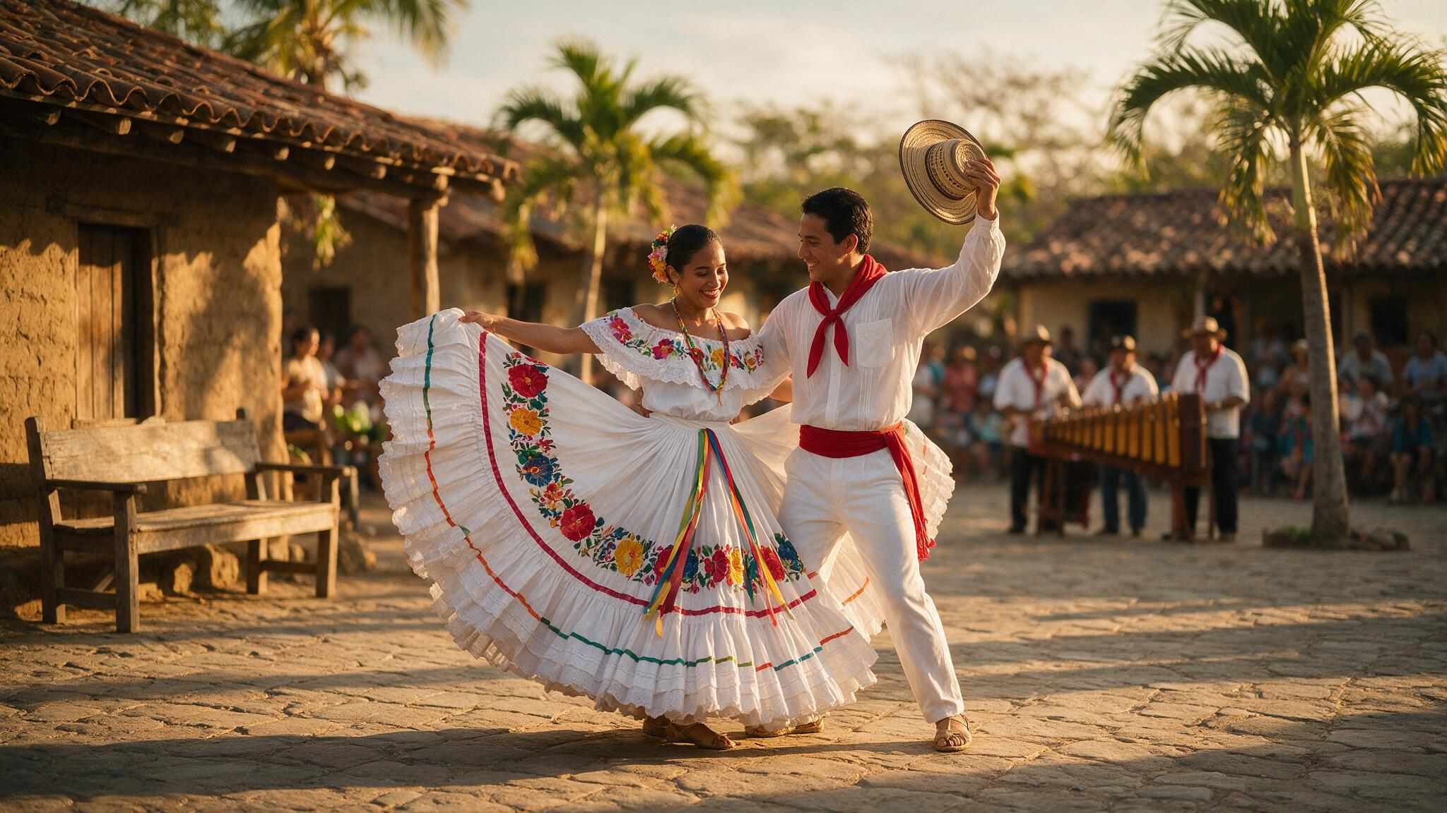 Pareja bailando el Punto Guanacasteco en traje típico