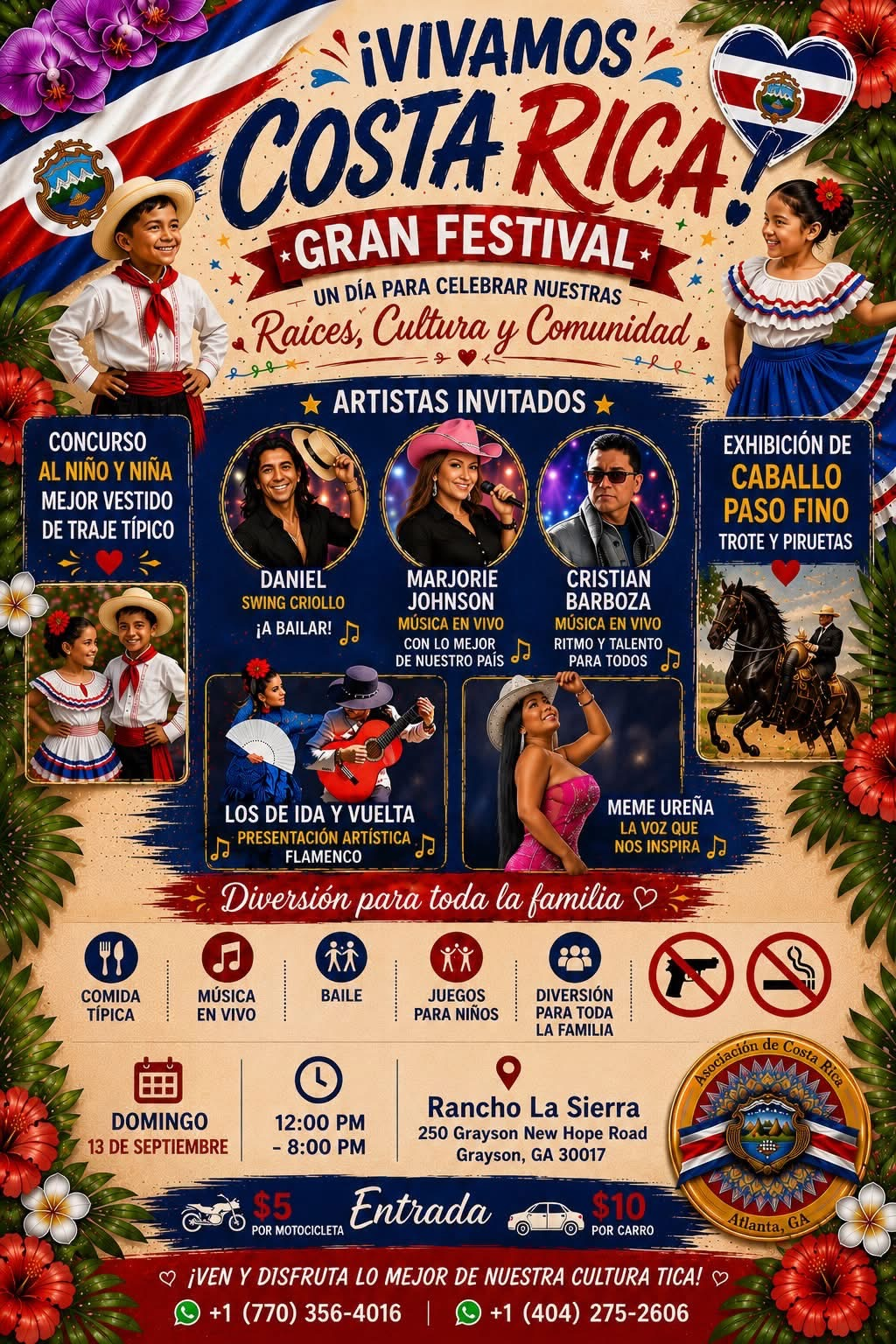 Flyer Festival Costarricense en Atlanta, Grayson GA