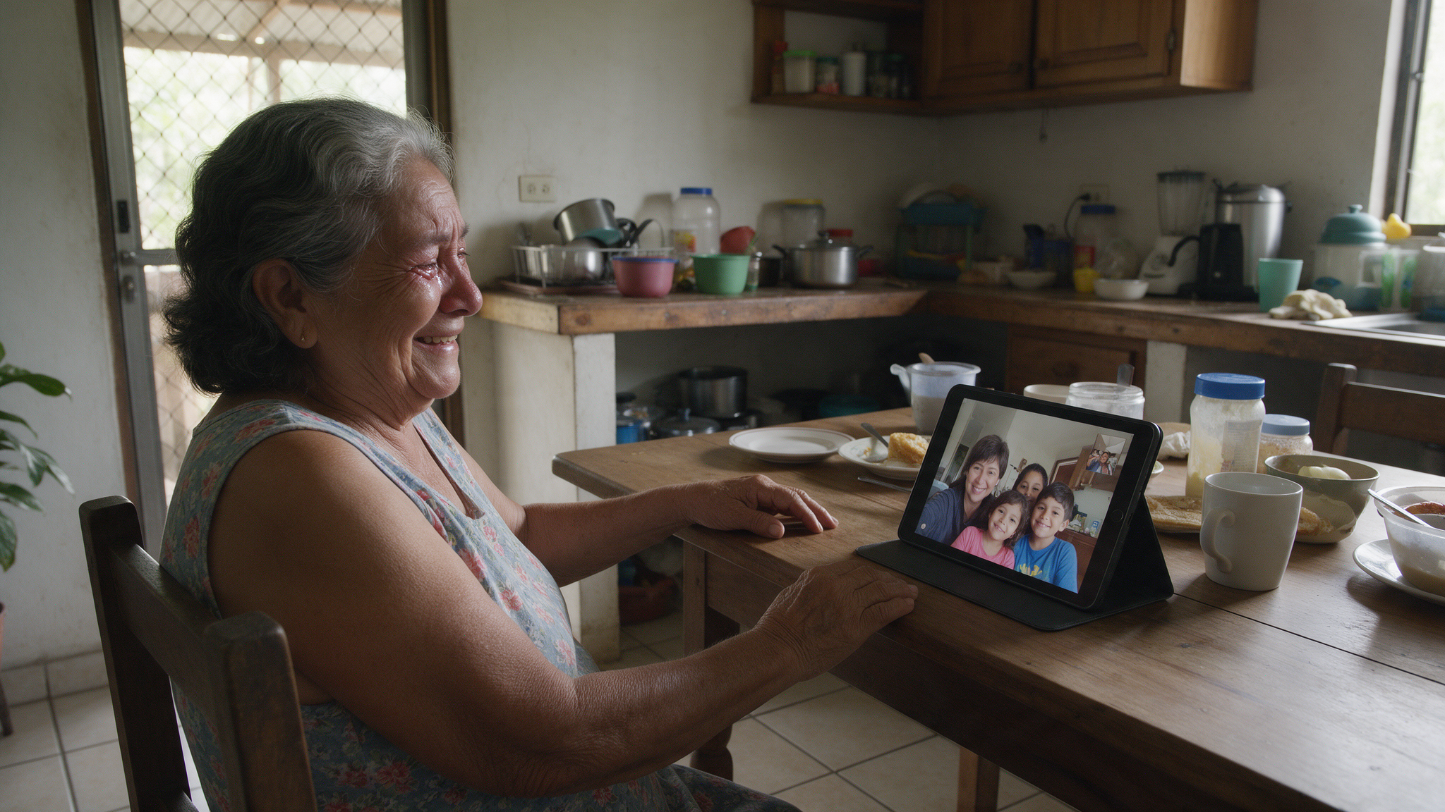 Abuela tica en videollamada con sus nietos en Estados Unidos